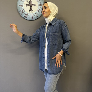 Yanları Zincirli Taşlı Kot Gömlek