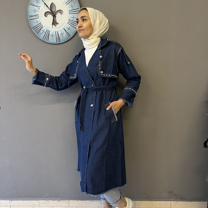 Taşlı Denim Trençh Kot