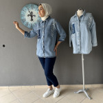Pul Ve Taş Detaylı Kot Gömlek