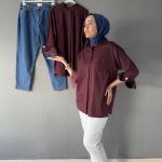 Kolları Çizgili Broş Detaylı Gömlek